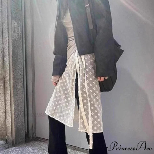 Vintage Tulle Lace Up Flower Mesh Overlay Casual Skirt White / One Size