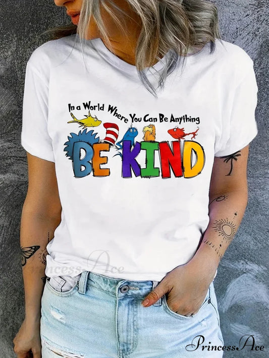 Vintage Valentines Be Print Summer & Spring Casual Short Sleeve Crew Neck Women’s Clothing T-shirt WHITE / S