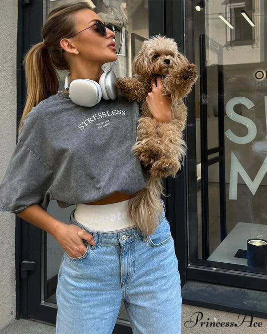 Vintage Washed Pattern High-End Retro T-shirt Black / L t-shirt-250223