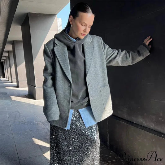 Vintage Wool Button Collar Overcoat A-Gray / S overcoats-241228