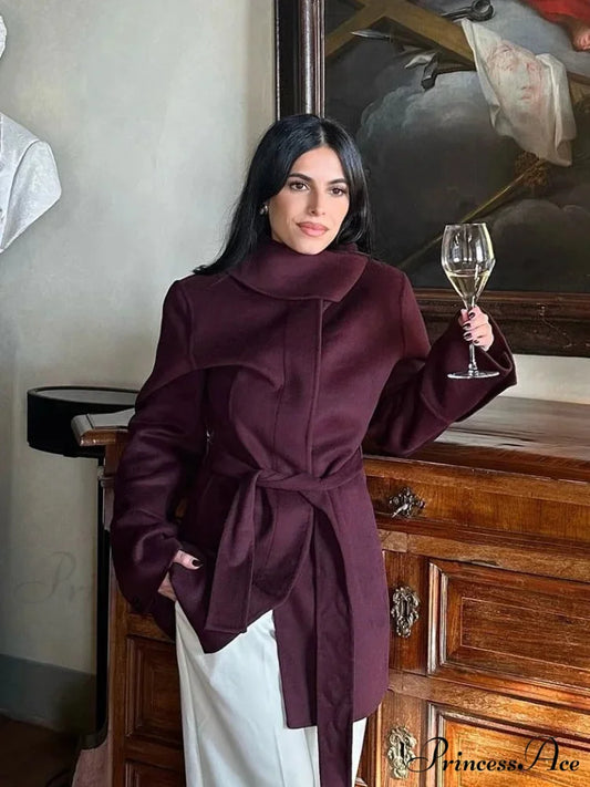 Vintage Woolen Wine Red Coat Red wine / XS