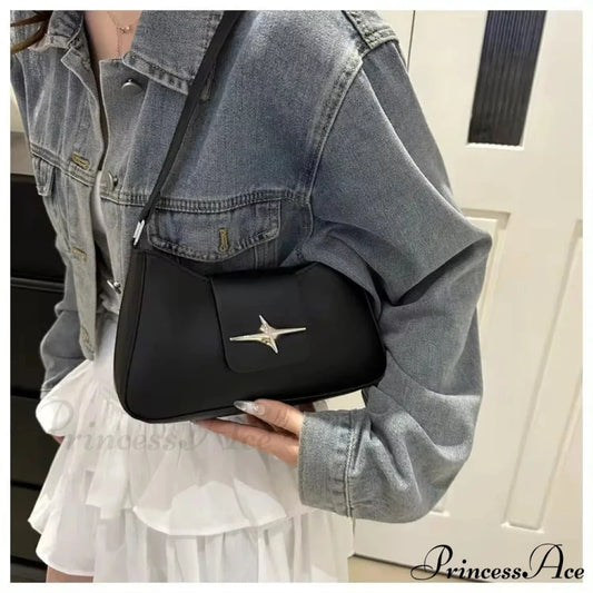 Vintage Y2K Classic Faux Leather Shoulder Bag Black shoulder-250126