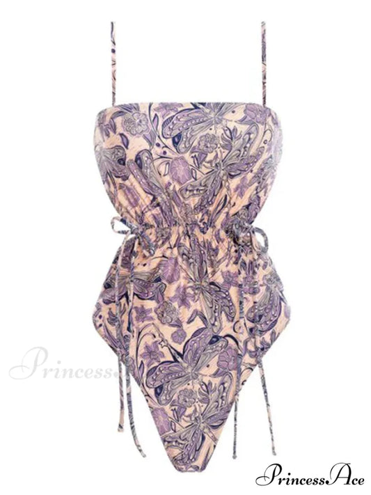 Violet Pattern Crisscross Open Back Single Piece onepiece-250223