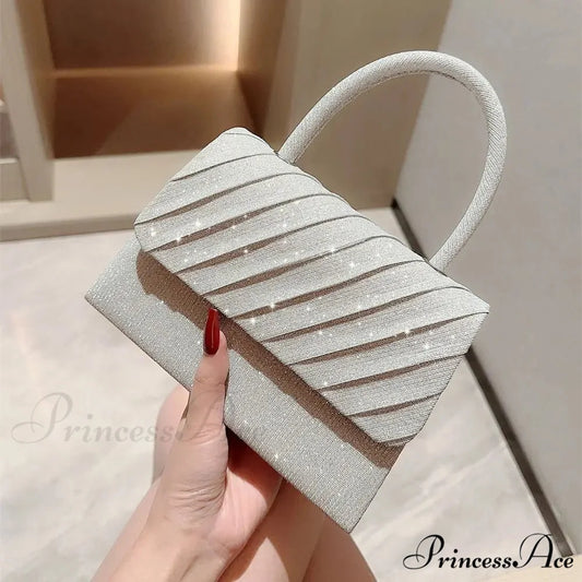 Vivid Silk Evening Pouch Stylish Banquet Shoulder Purse silver clutchbag-250126