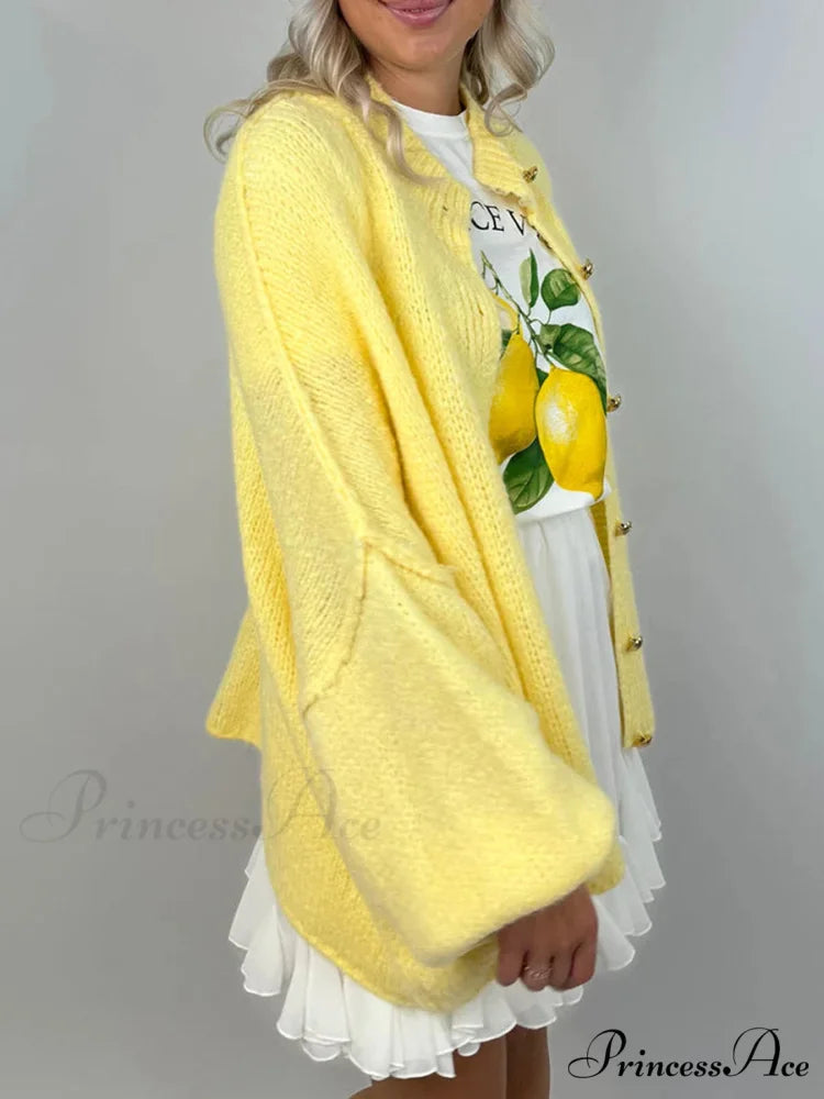 Voluminous Sleeve High Neck Cardigan cardigans-241228