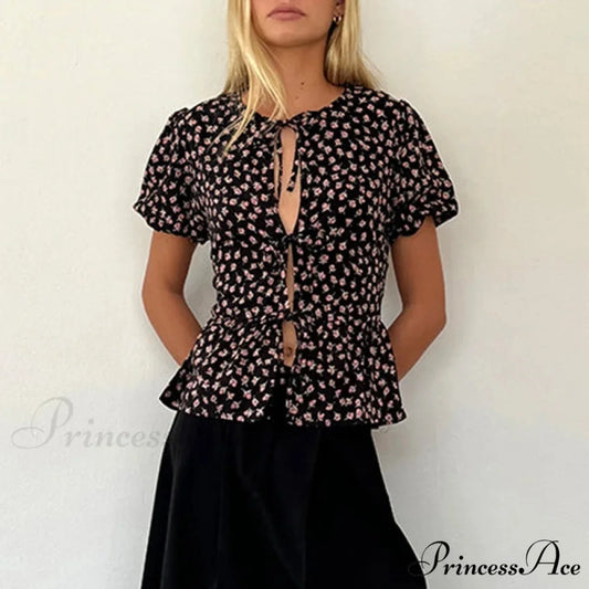 Voluminous Sleeve Ribbon Crop Top black / S croptop-250223