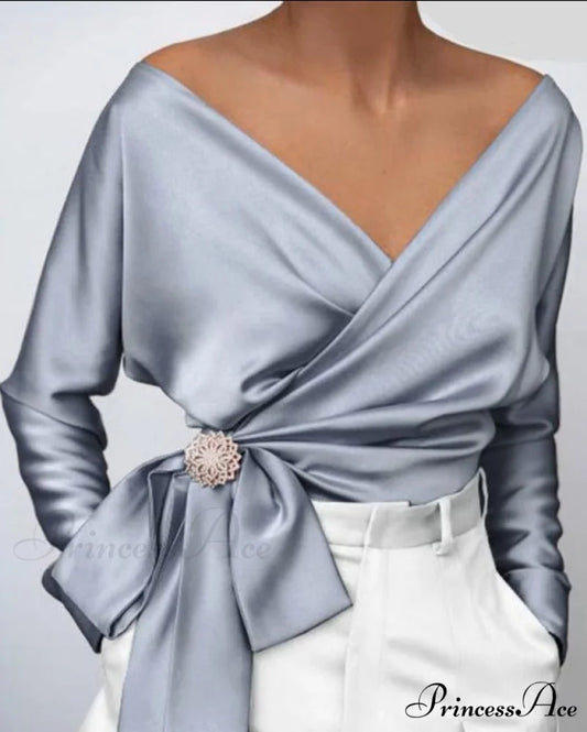 VONDA V-NECK TOP - Plus Size Silver / S