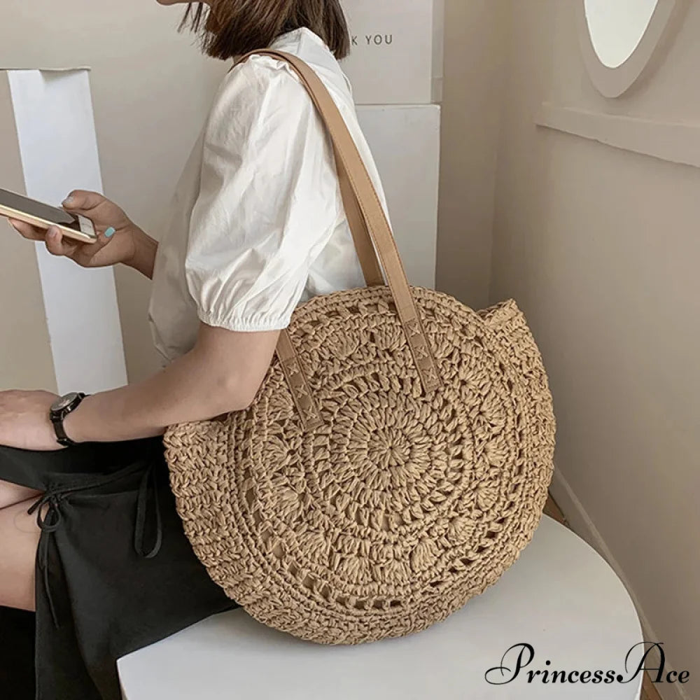 Warm Circular Straw Shoulder Bag for Women shoulder-250126
