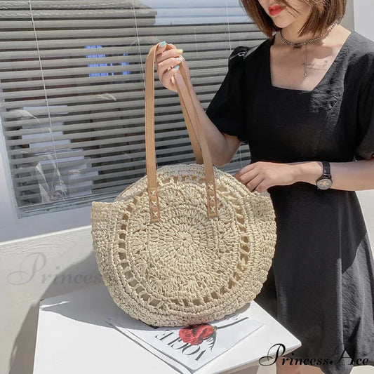 Warm Circular Straw Shoulder Bag for Women shoulder-250126