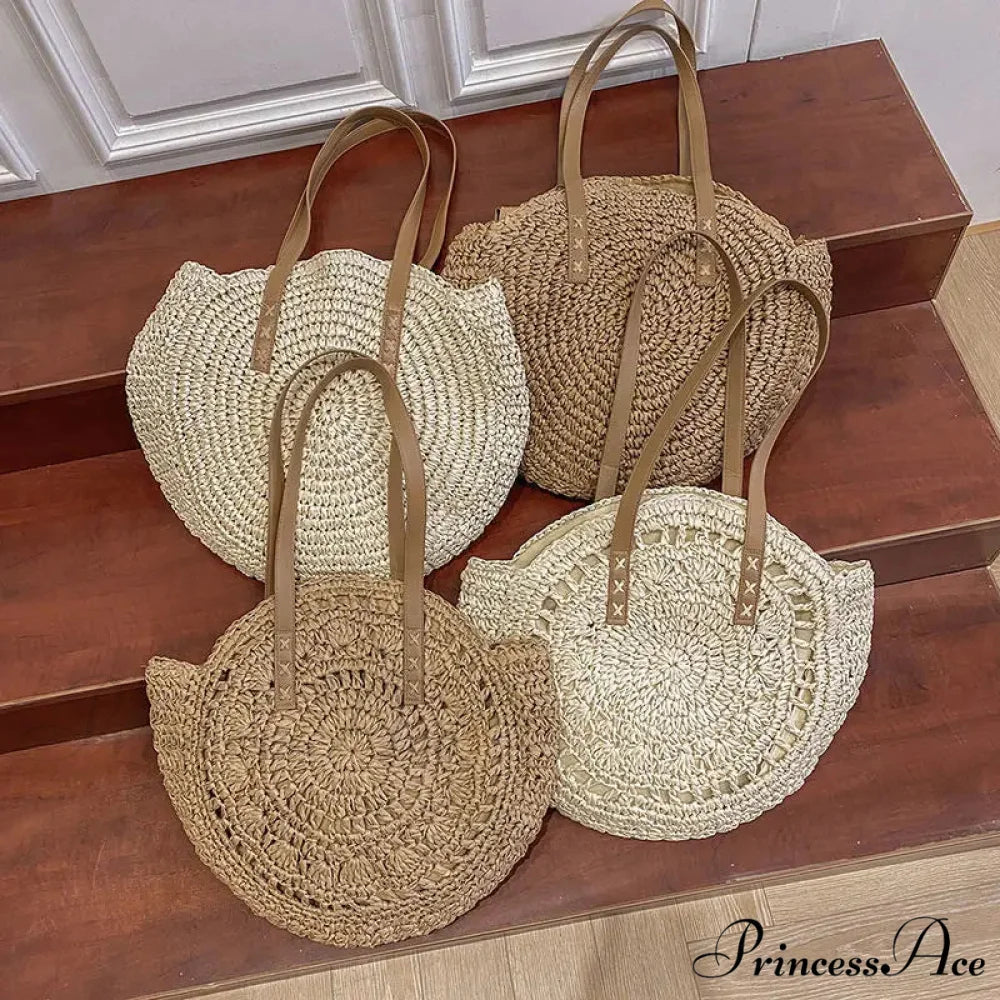 Warm Circular Straw Shoulder Bag for Women shoulder-250126