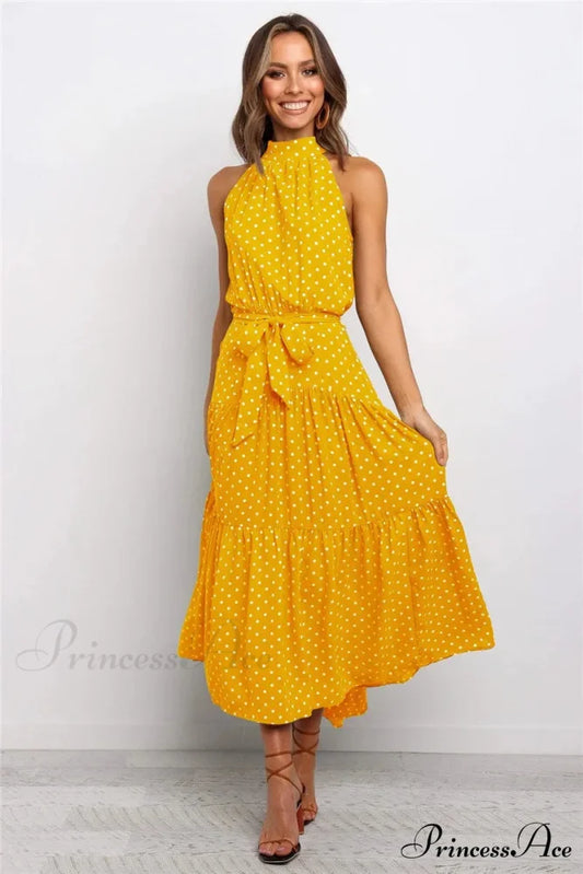 Warm Flower Pattern Halter Neck Seaside Flower Dress cloro1 / S oldfloraldress-250126