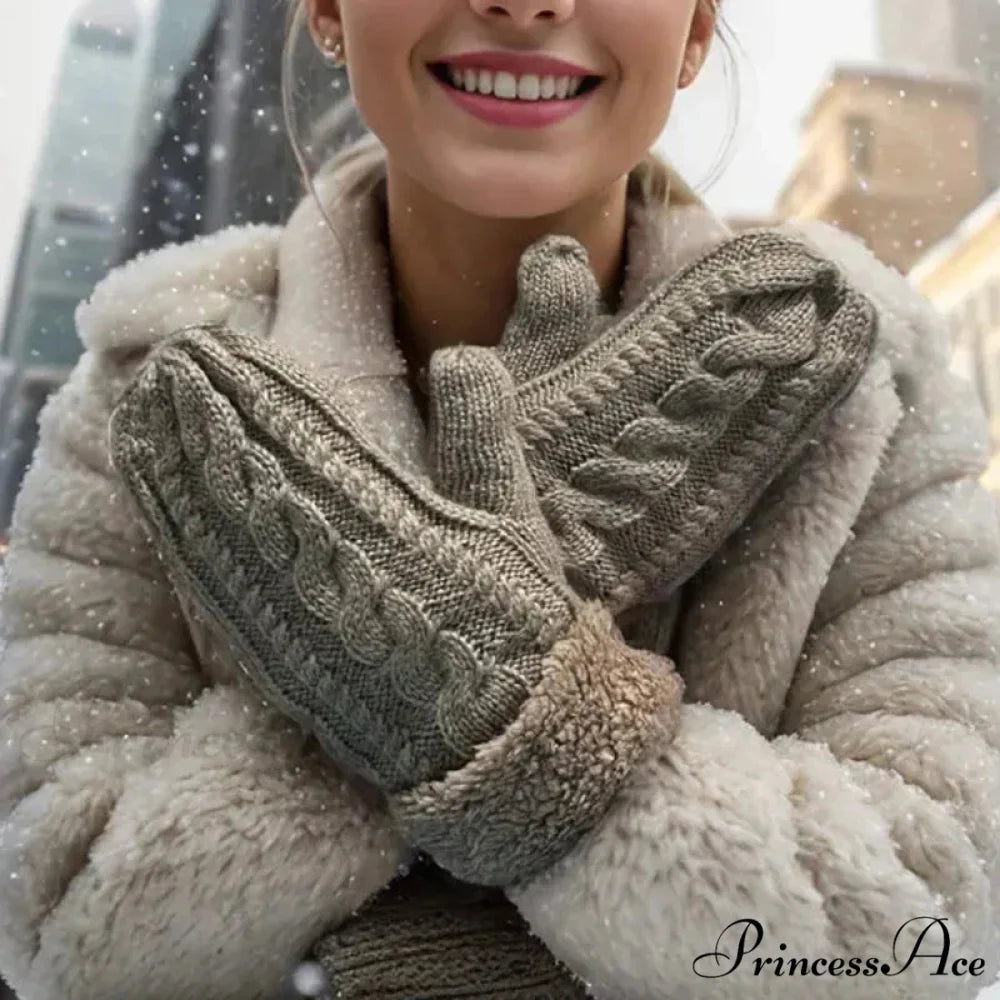 Warm Full Finger Thickened Winter Knitted Fleece Christmas Gloves for Men and Women