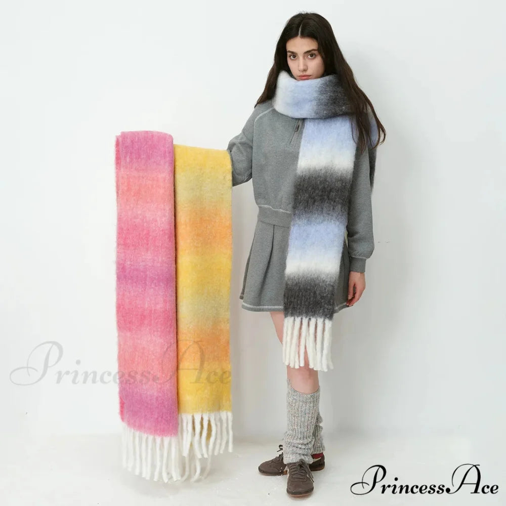 Warm Gradient Color Wool Winter Scarf