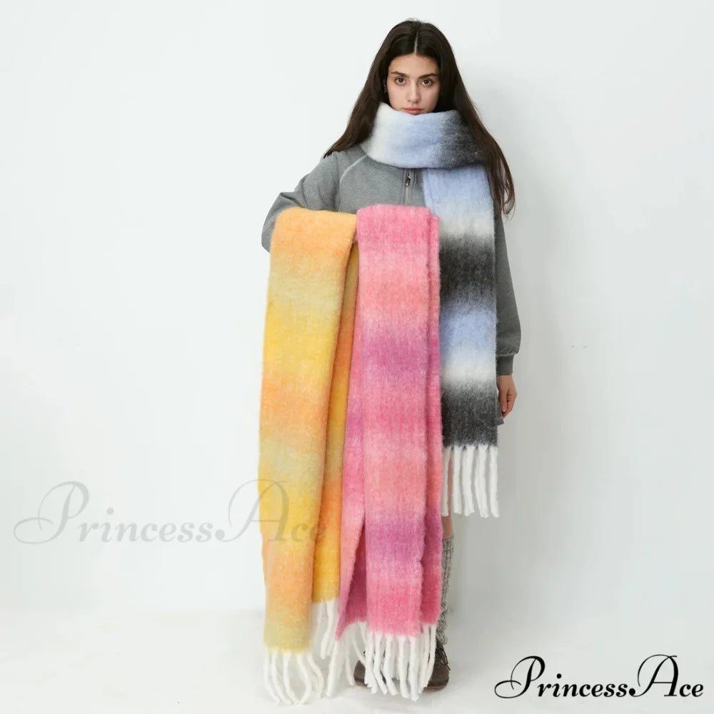 Warm Gradient Color Wool Winter Scarf