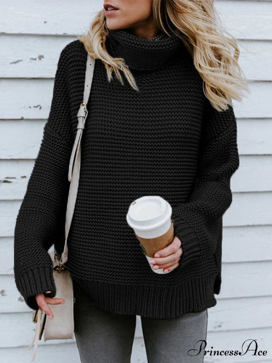Warm Knitted Oversized Turtleneck Sweater Black / S