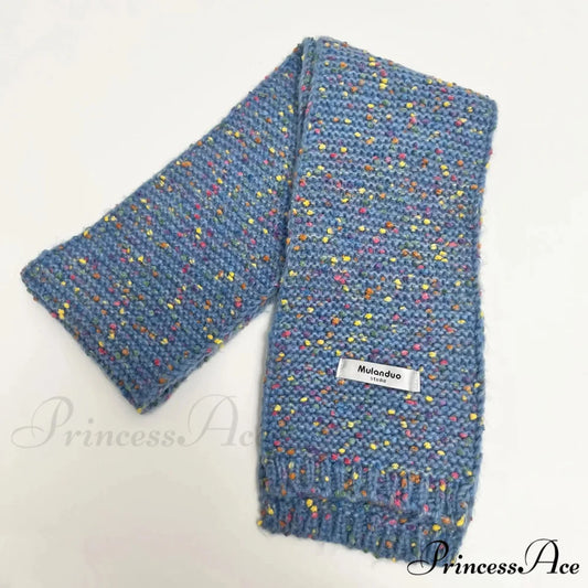 Warm Multi-Color Dot Acrylic Cashmere Small Scarf for Autumn Winter Blue / L146CM W14CM