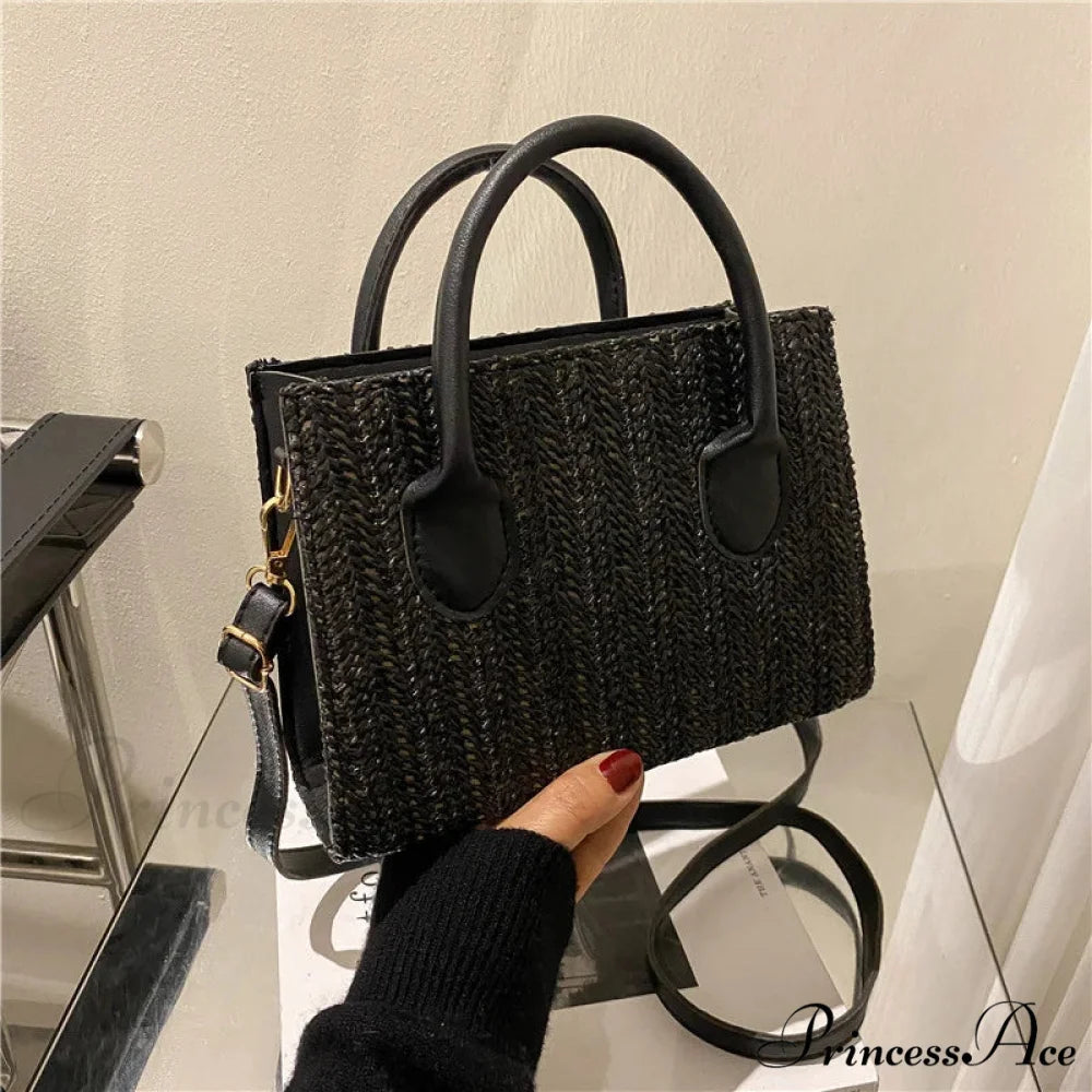 Warm New Blossom Woven Crossbody Purse Black / 20.5x7.5x14.5xm handbag-250126