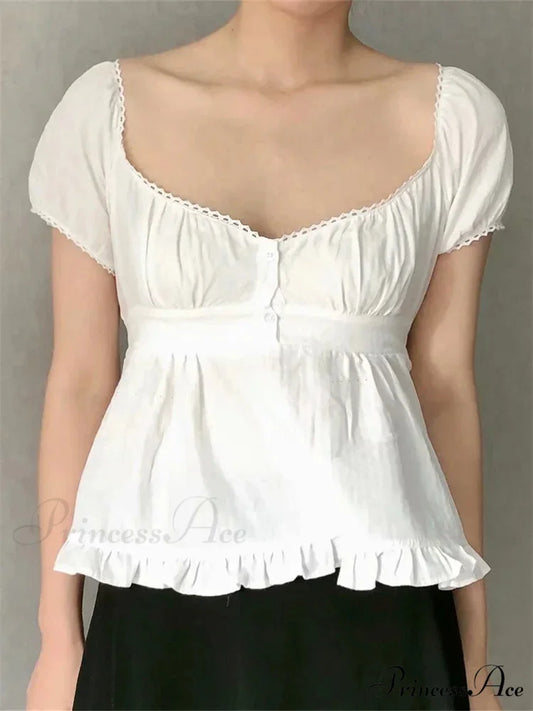 Warm Puff Short Sleeve Square Neck Blouse blouse-250126