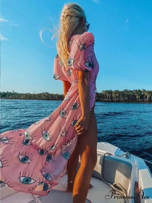 Warm-Season Chiffon Eyes Design Coastal Dress