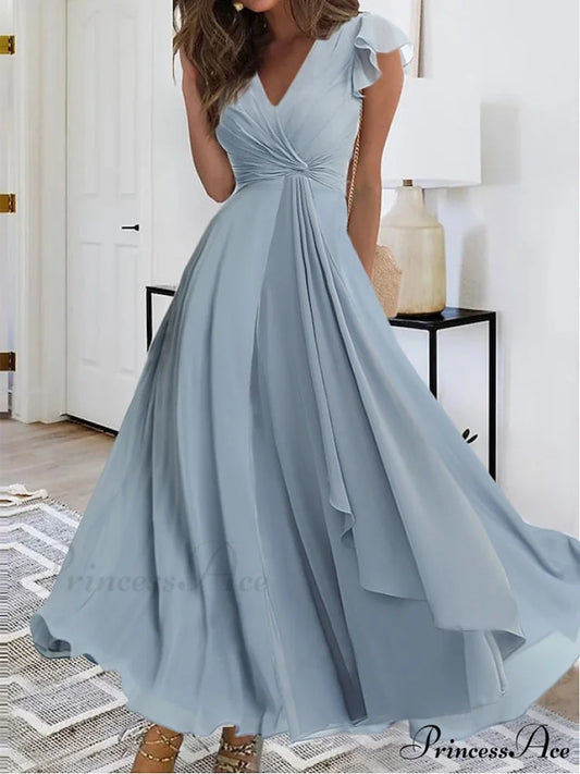 Warm-Season V Neck Layered Guest Party Sleeveless M Women’s Prom L Blue Wedding Full-Length Gown S 2024 Gown XL Blue / S