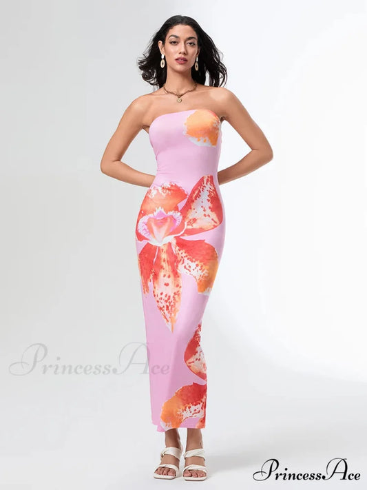 Warm Sleeveless Open-Back Wrap Flower Dress Pink / S floraldress-250126