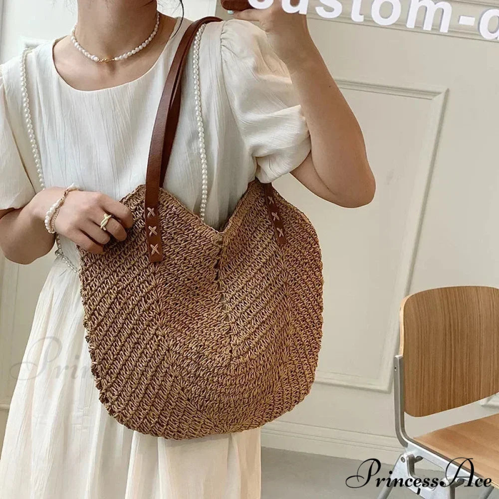 Warm Straw Wicker Knitted Shoulder Bag shoulder-250126