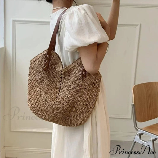 Warm Straw Wicker Knitted Shoulder Bag shoulder-250126