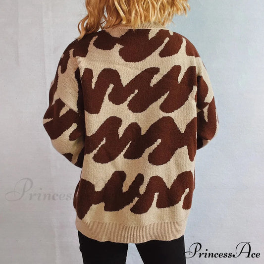 Wave Line Print Crew Neck Cozy Jumper swraters-241228