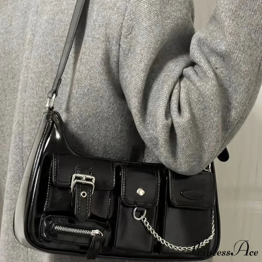 Wealthy Punk Chain Crossbody Shoulder Bag Black shoulder-250126