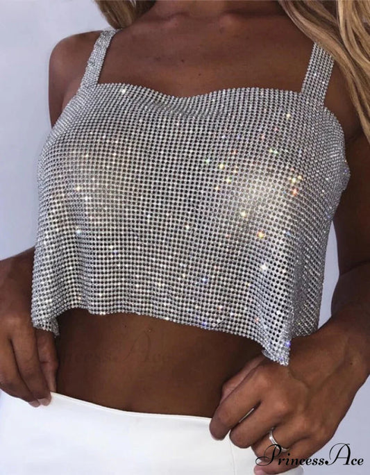 WENDY TOP WITH RHINESTONES Silver / XS