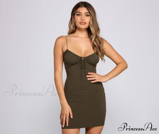 What’s The Scoop Charming Ribbed Knit Mini Dress OLIVE / XS
