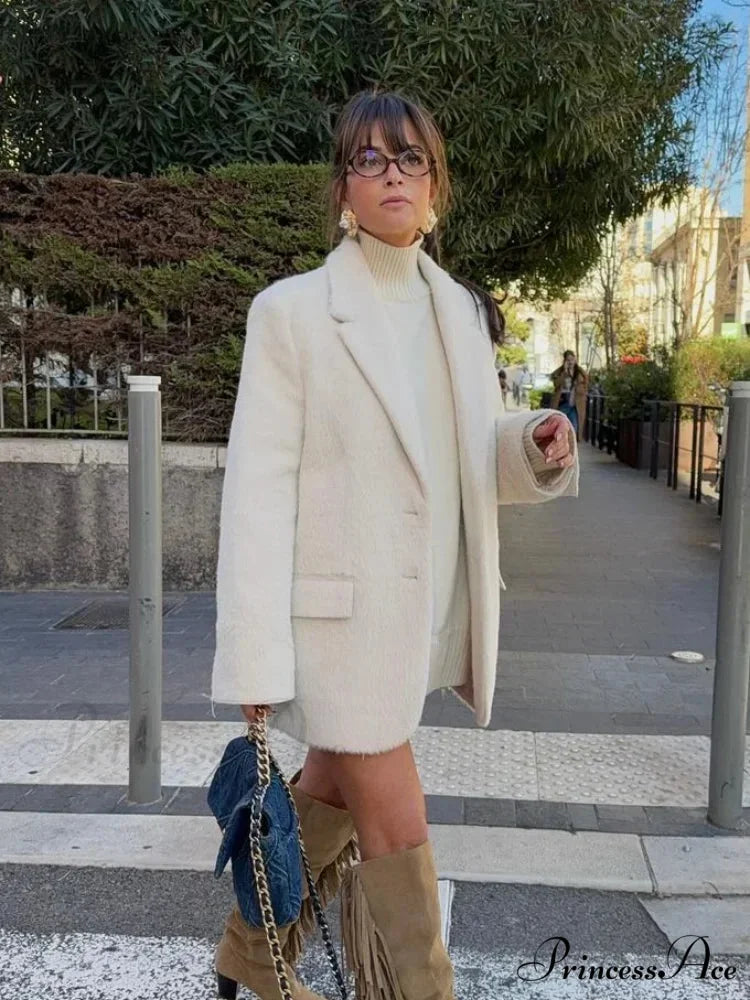 White Alone Fastened Woolen Coat coats-241228