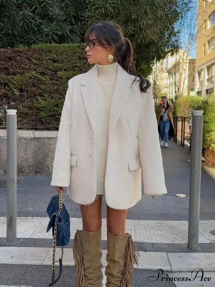 White Alone Fastened Woolen Coat coats-241228