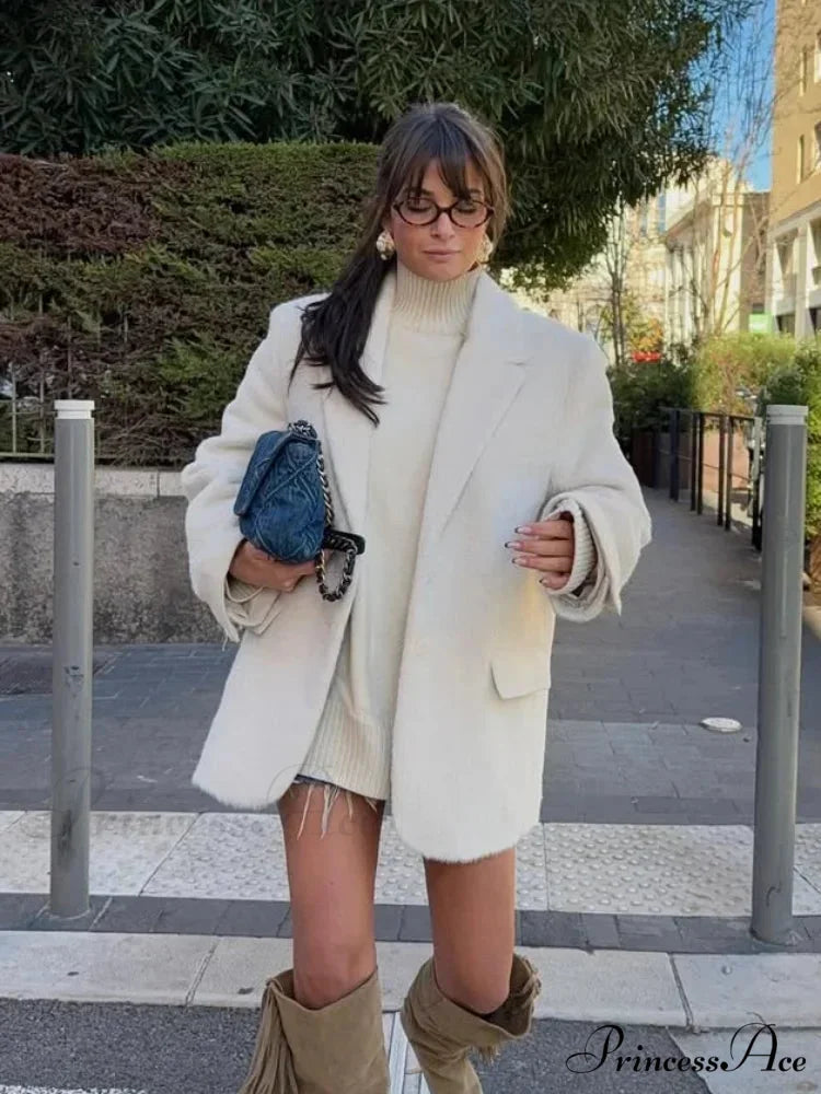 White Alone Fastened Woolen Coat coats-241228