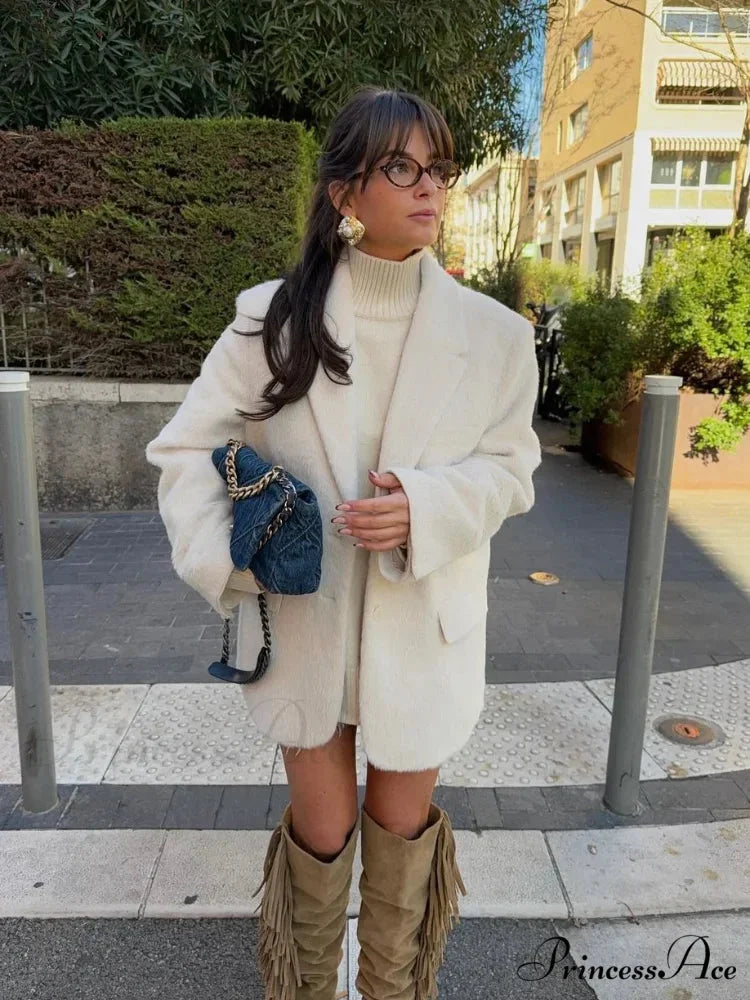 White Alone Fastened Woolen Coat coats-241228