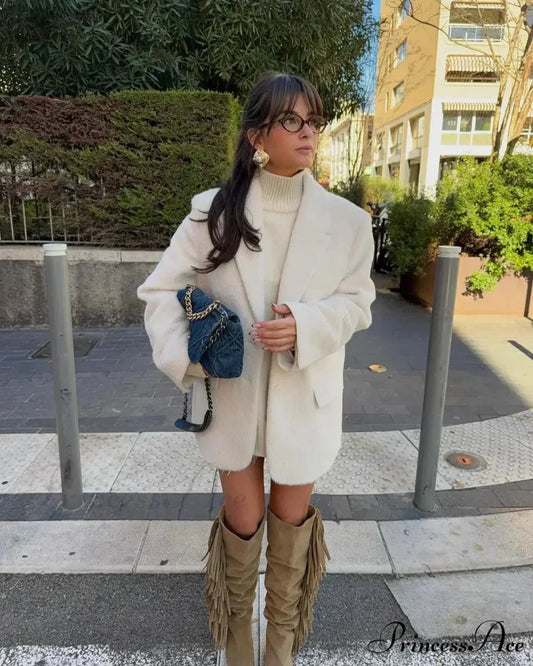 White Alone Fastened Woolen Coat White / S coats-241228