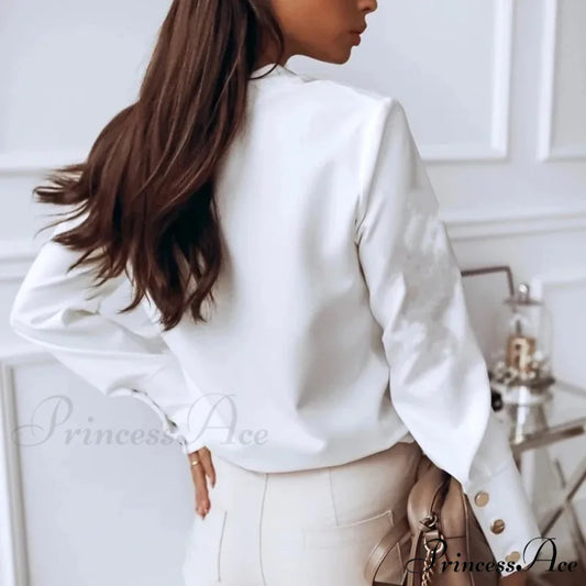 White and Black Extended Sleeve Informal Blouse blouse-250126