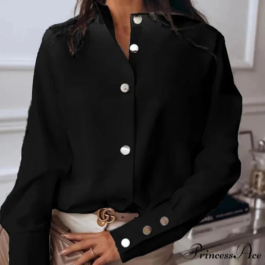 White and Black Extended Sleeve Informal Blouse Black / S blouse-250126