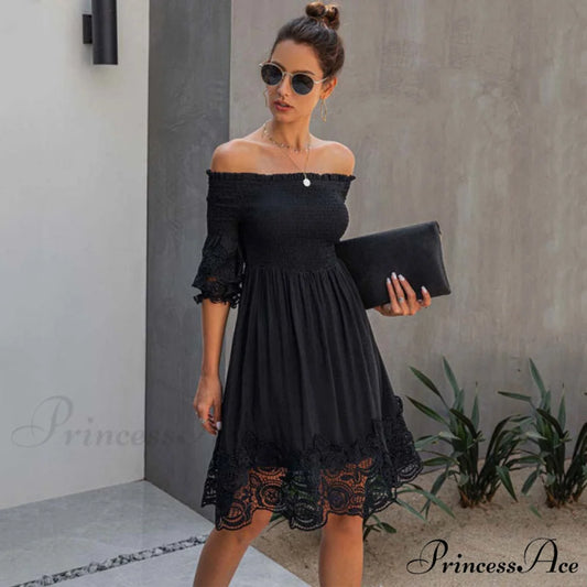White Black Lace Dress black / S