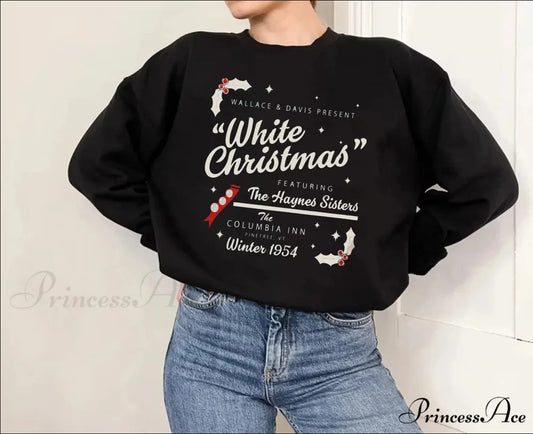 White Christmas Wallace Davis Retro Nostalgic Farm Girl Christmas Hoodie Black / S Christmas Hoodies-L