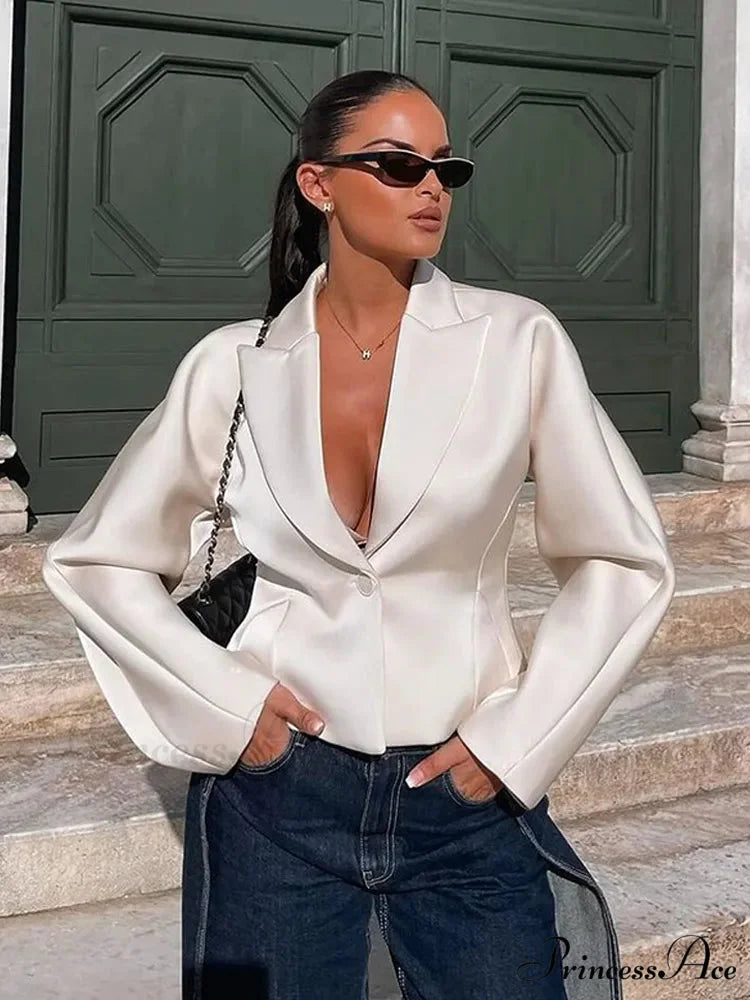White Deep-neck Jacket Brief Coat coats-241228