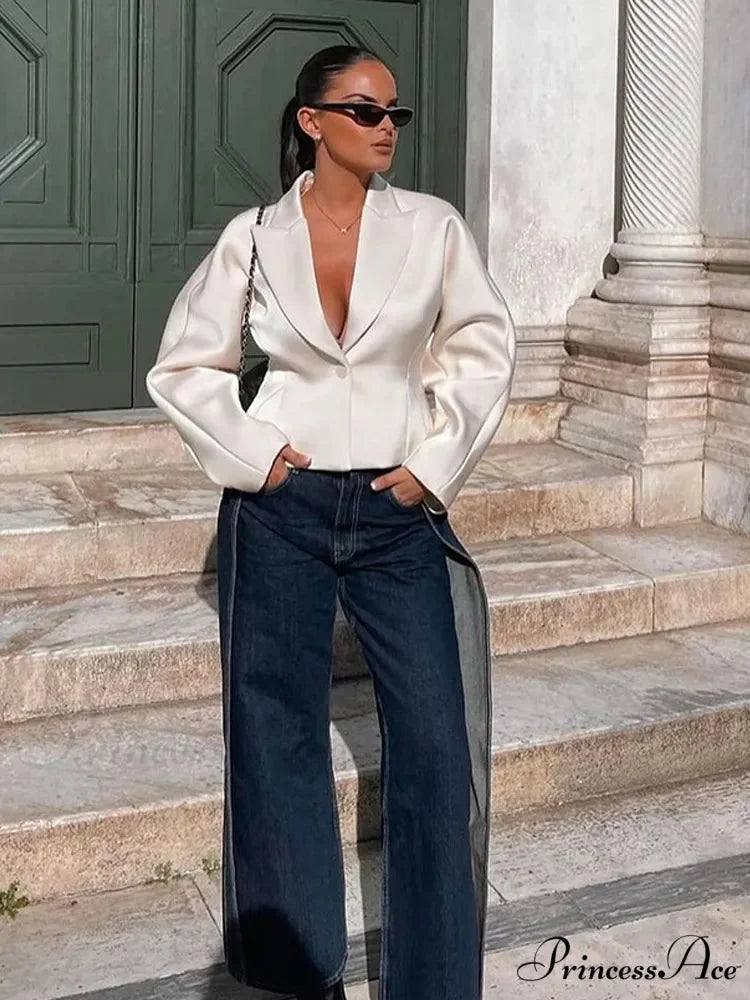 White Deep-neck Jacket Brief Coat coats-241228