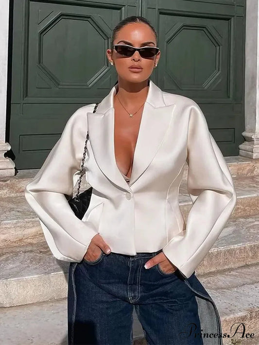 White Deep-neck Jacket Brief Coat White / S coats-241228