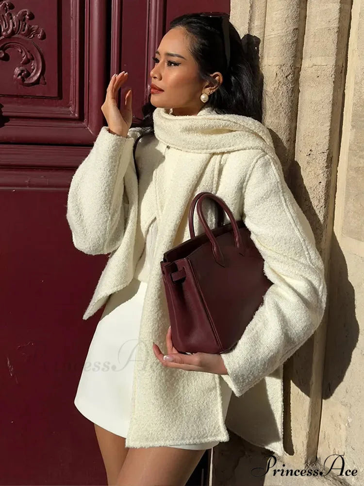 White Dual Pocket Woolen Overcoat coats-241228