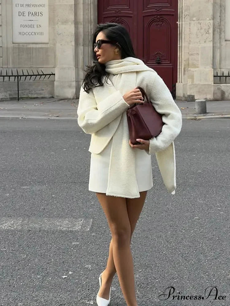 White Dual Pocket Woolen Overcoat coats-241228