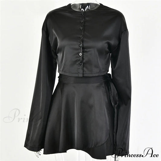 White Elegant Satin Skirts Black set / S