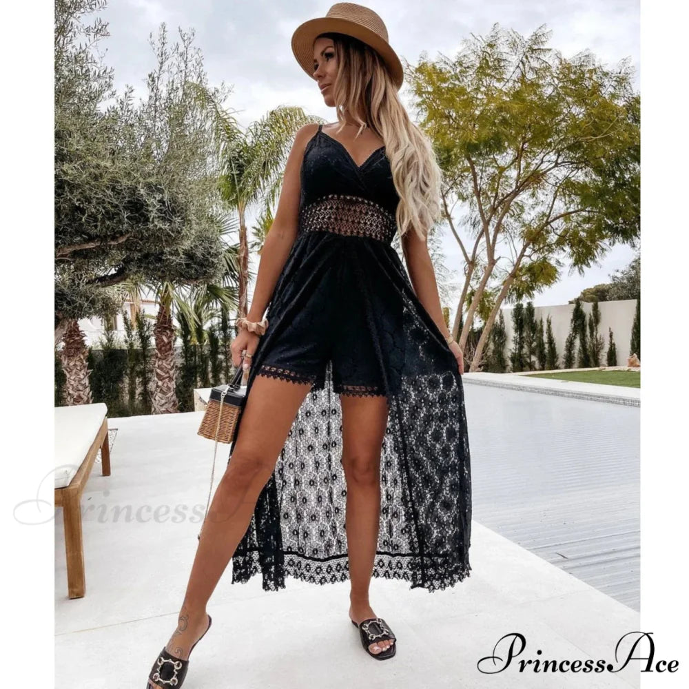 White Hollow Out Lace Strapless Seductive Split Midi Boho Dress bohodress-250126
