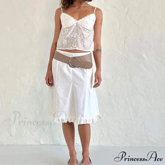 White Jacquard Floral Lace Trim V Neck Cute Fairycore 00s Y2K Camisole Crop Top croptop-250126