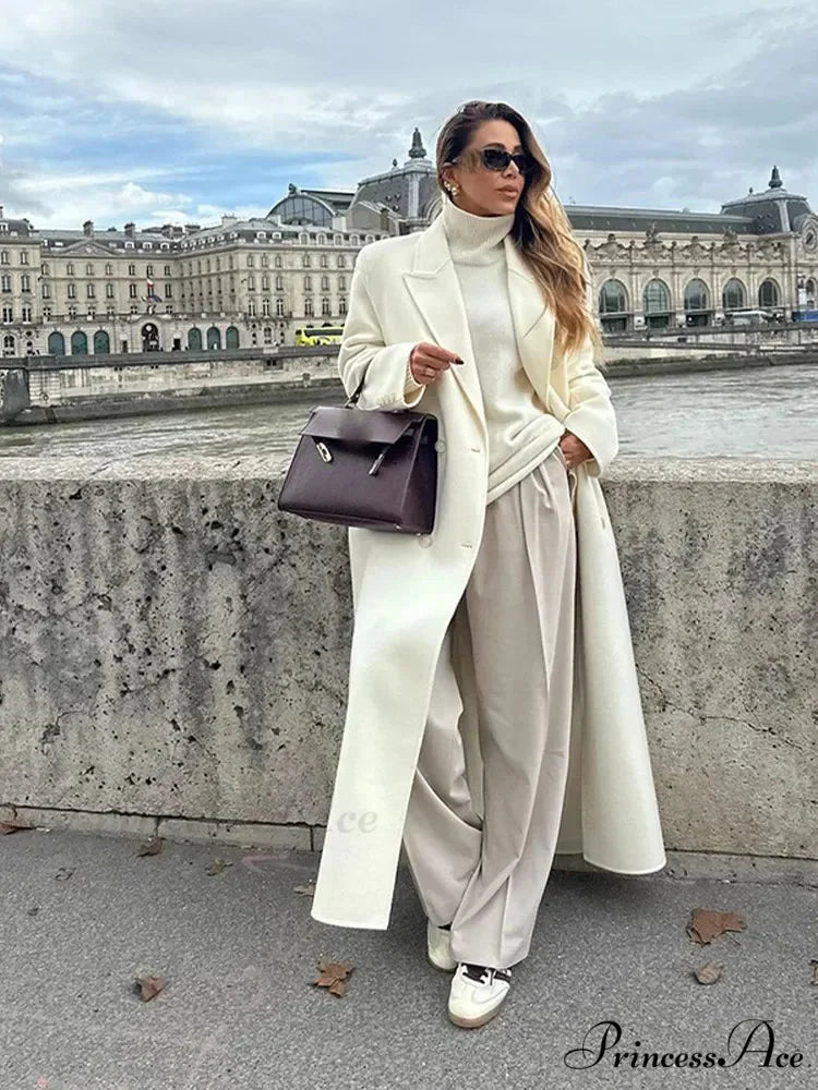 White Lowered Collar Cozy Coat coats-241228