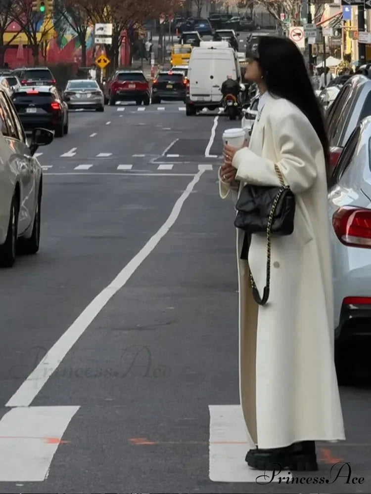 White Lowered Collar Cozy Coat coats-241228